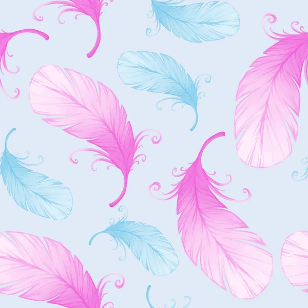 鳥の羽と水彩のシームレス パターン. — ストックベクタ