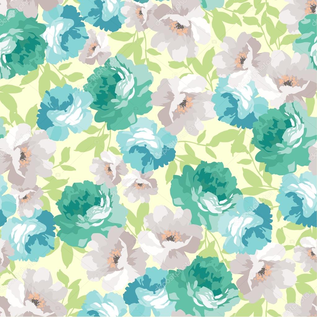 floral pattern with blue roses