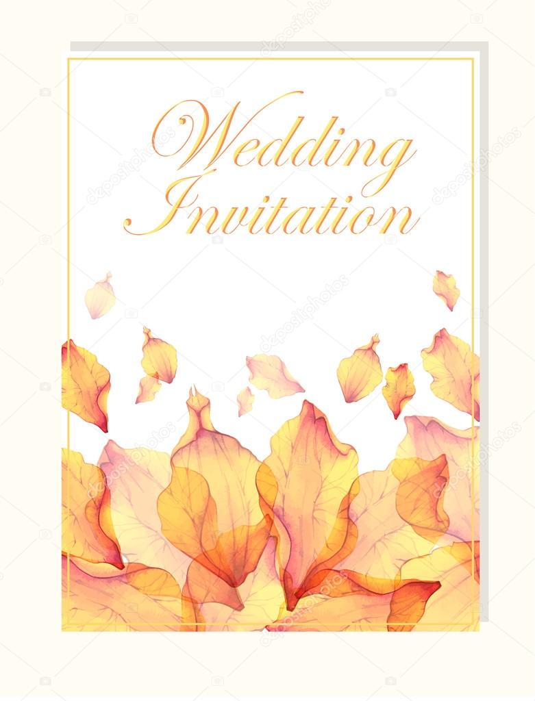 invitation with Watercolor flower petals