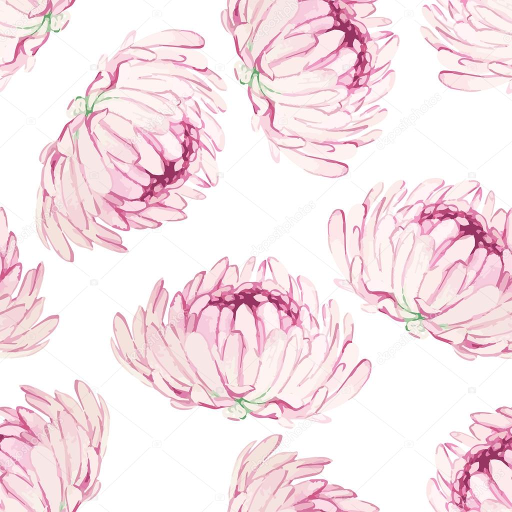 seamless pattern with pink chrysanthemums