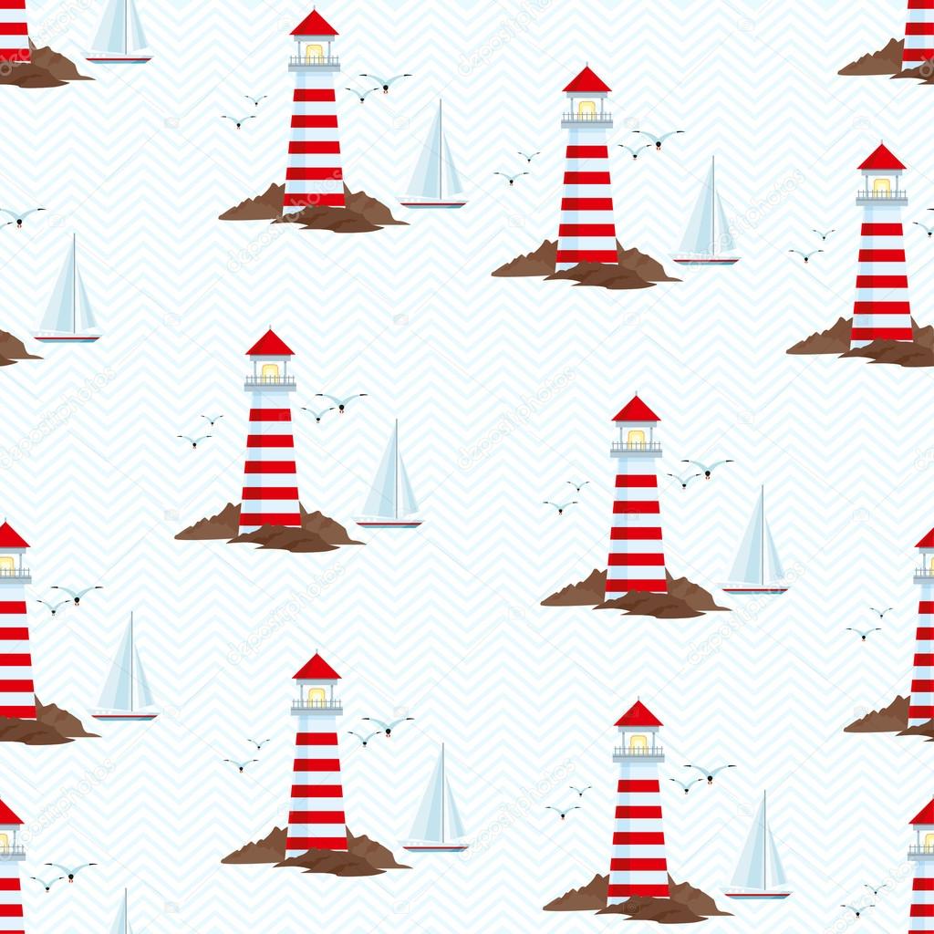 Seamless pattern with lighthouse