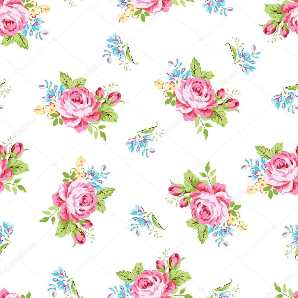 floral pattern with garden pink roses