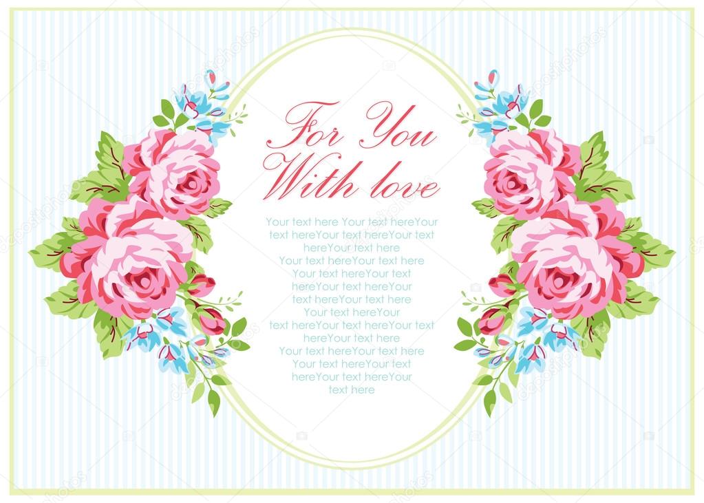 card template with garden pink roses