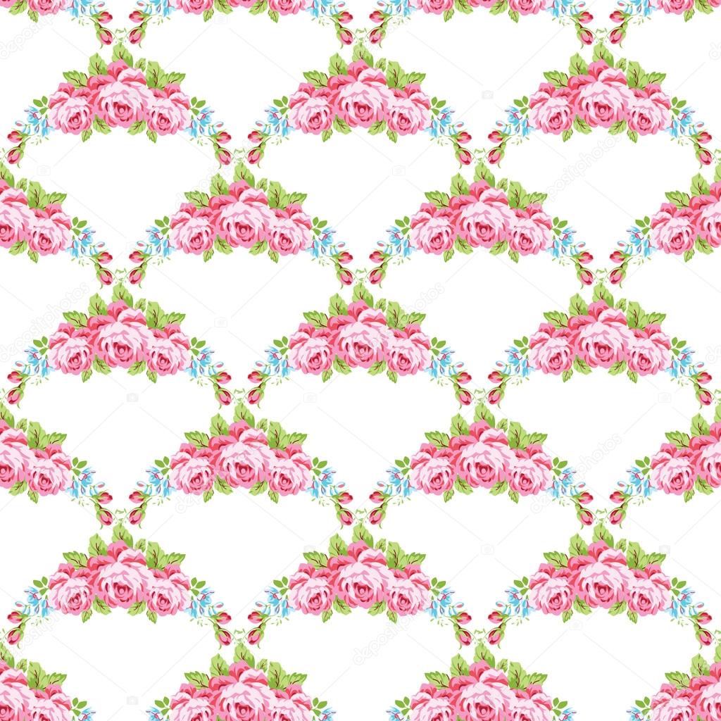 floral pattern with garden pink roses