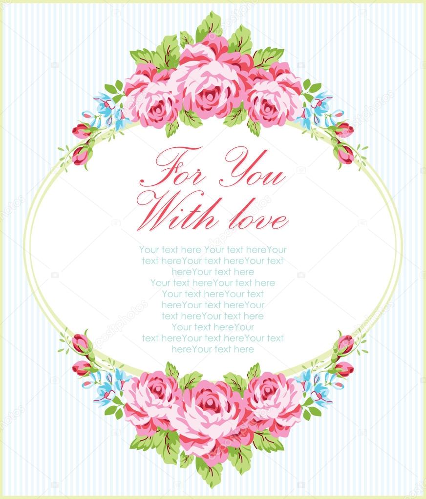 card template with garden pink roses