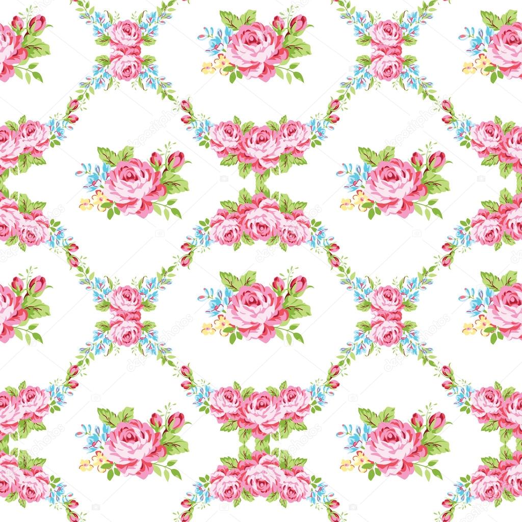 floral pattern with garden pink roses