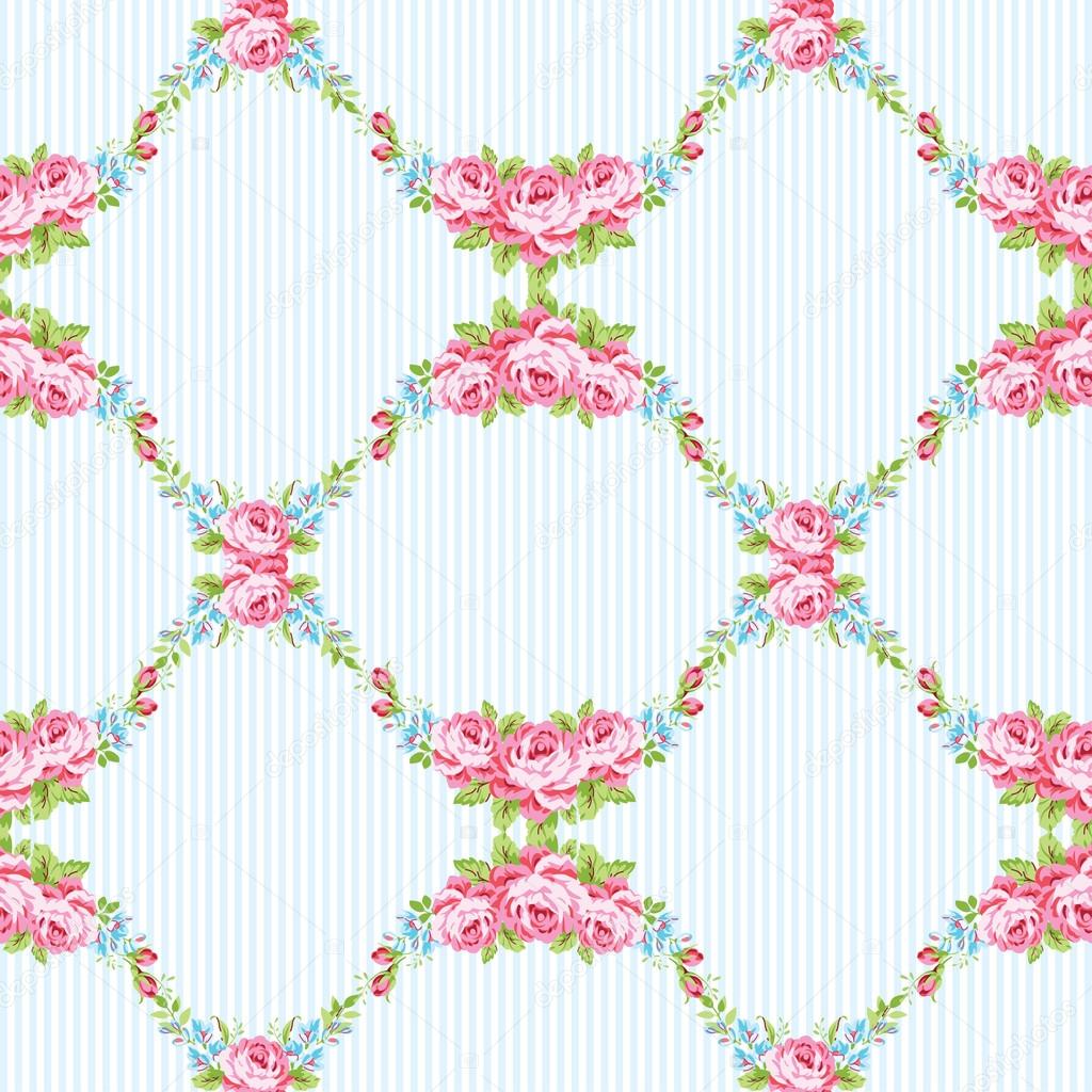 floral pattern with garden pink roses