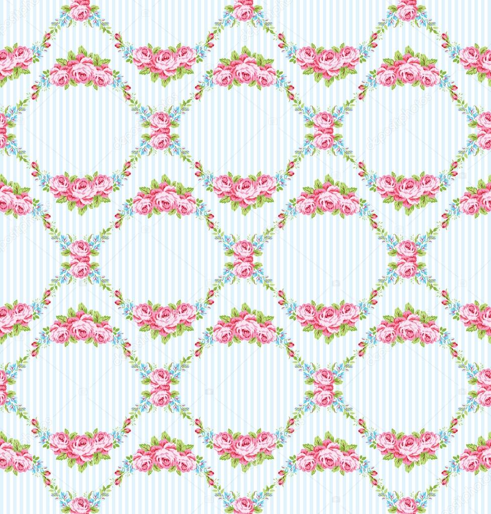 floral pattern with garden pink roses