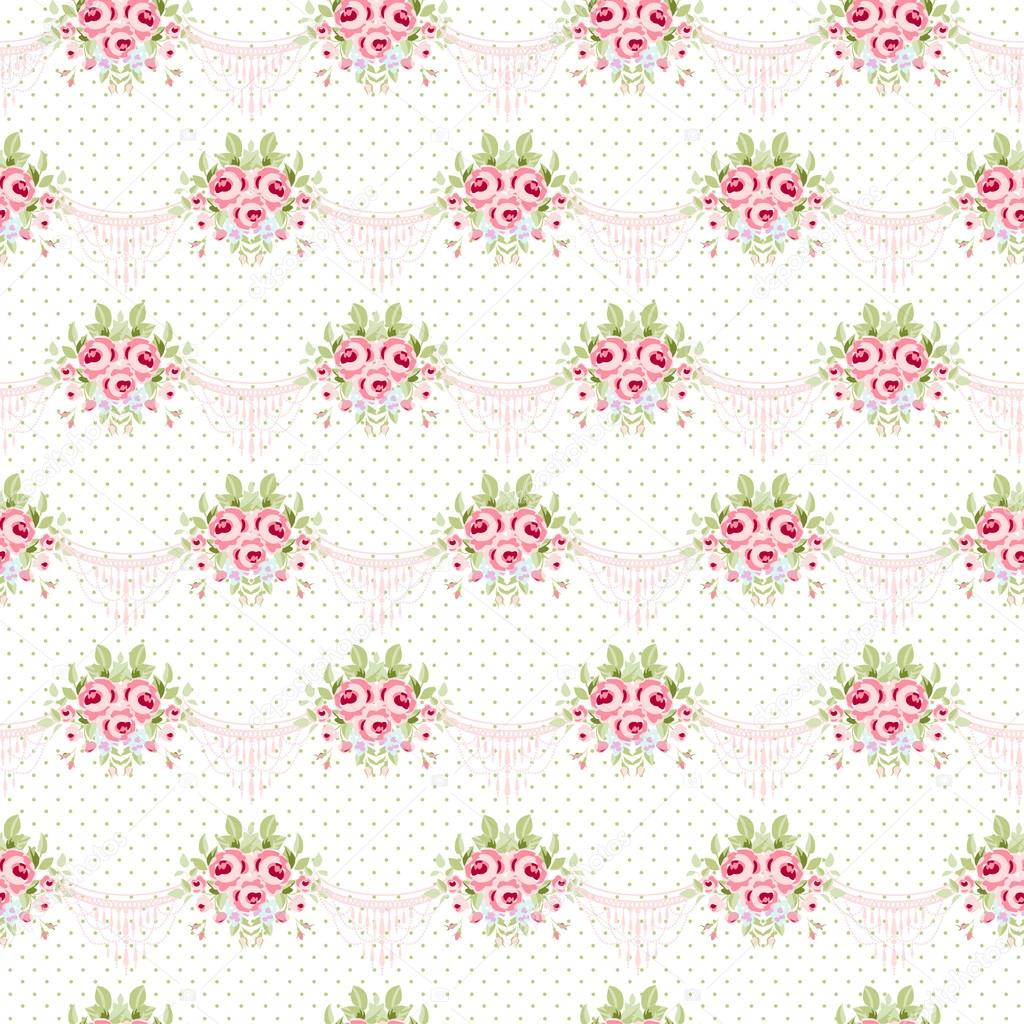 pattern with bouquets of English Roses