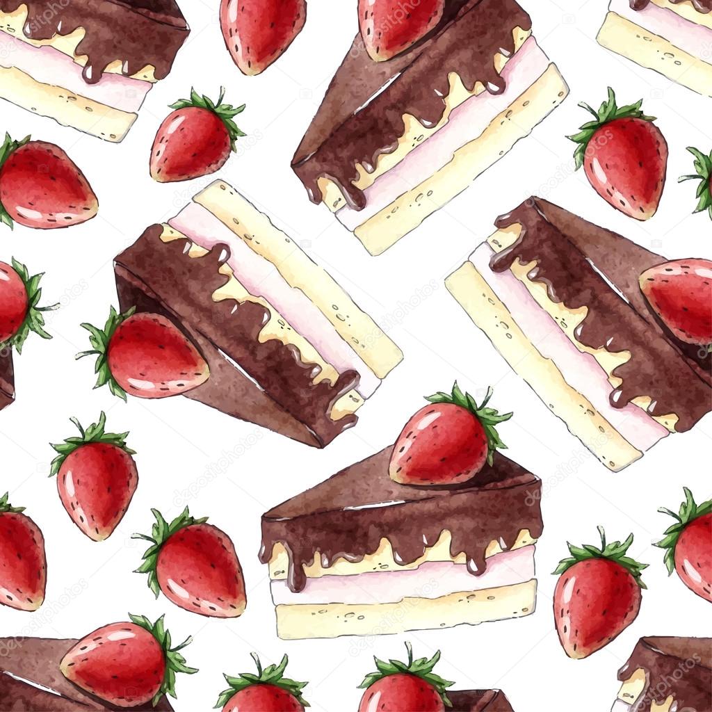 seamless pattern with strawberry cakes