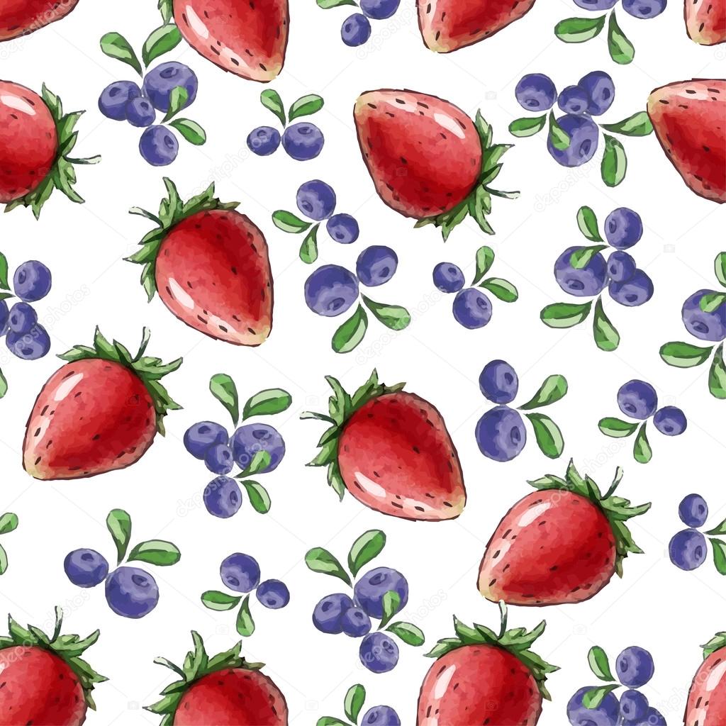 Watercolor Seamless pattern with strawberries