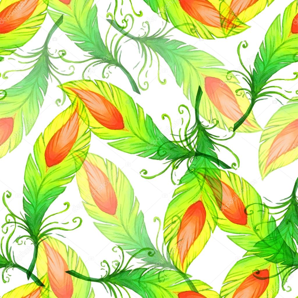 Watercolor seamless pattern with  feathers