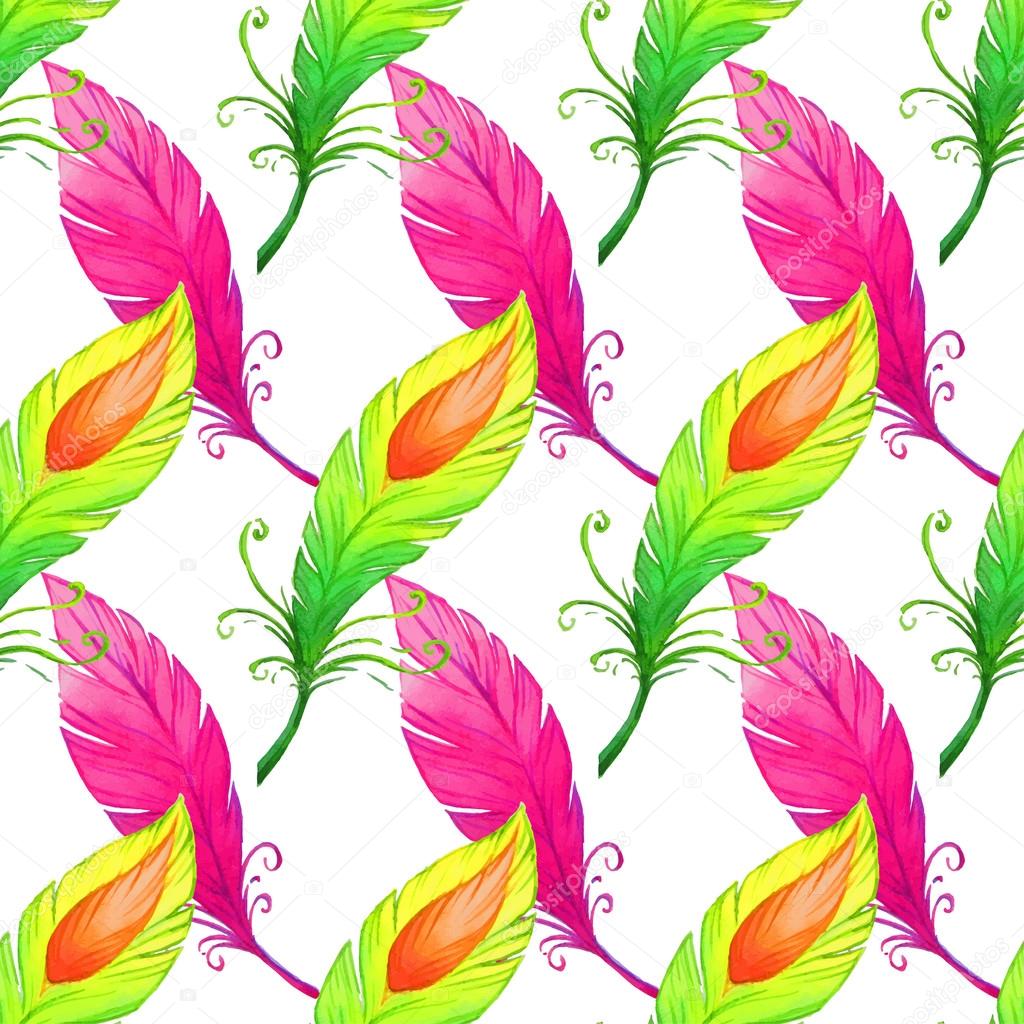 Watercolor seamless pattern with  feathers