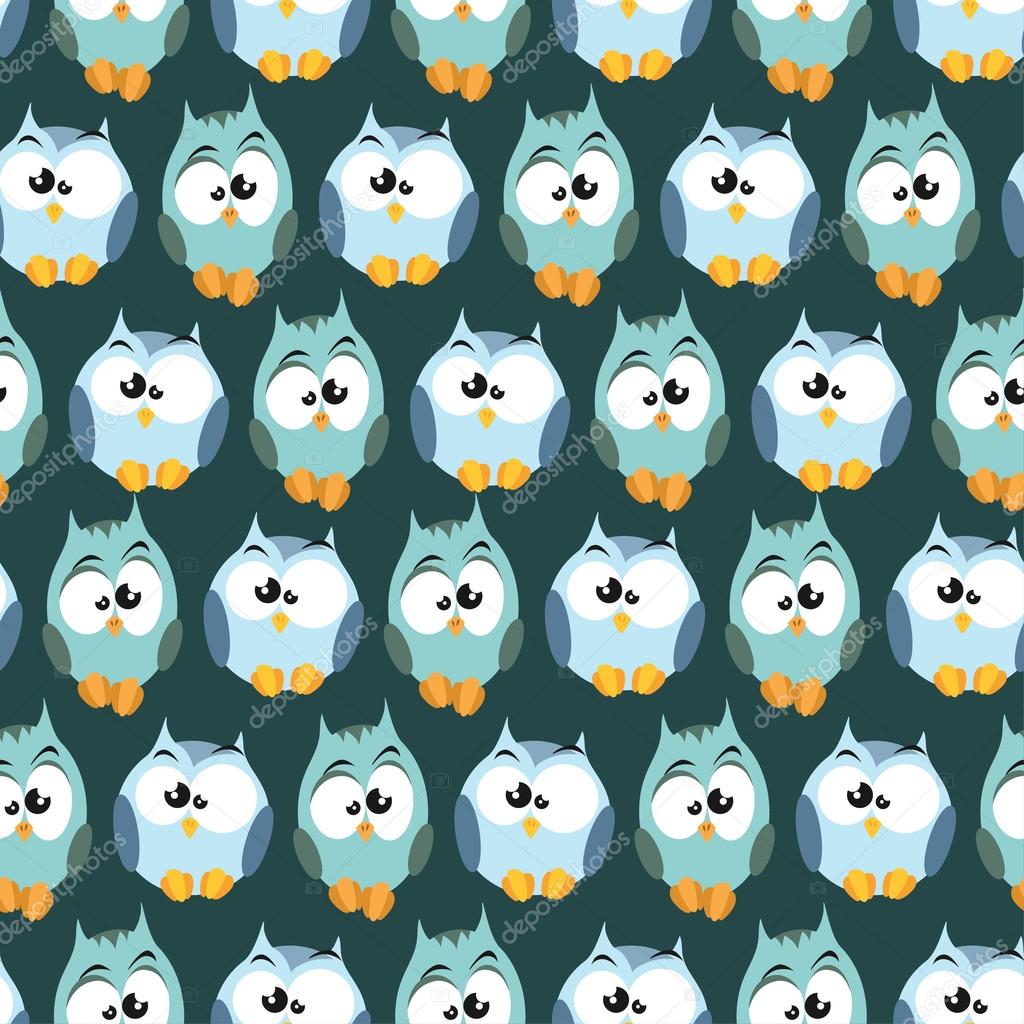 Seamless pattern with cartoon owls