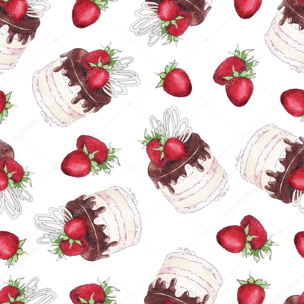 seamless pattern with strawberry cakes