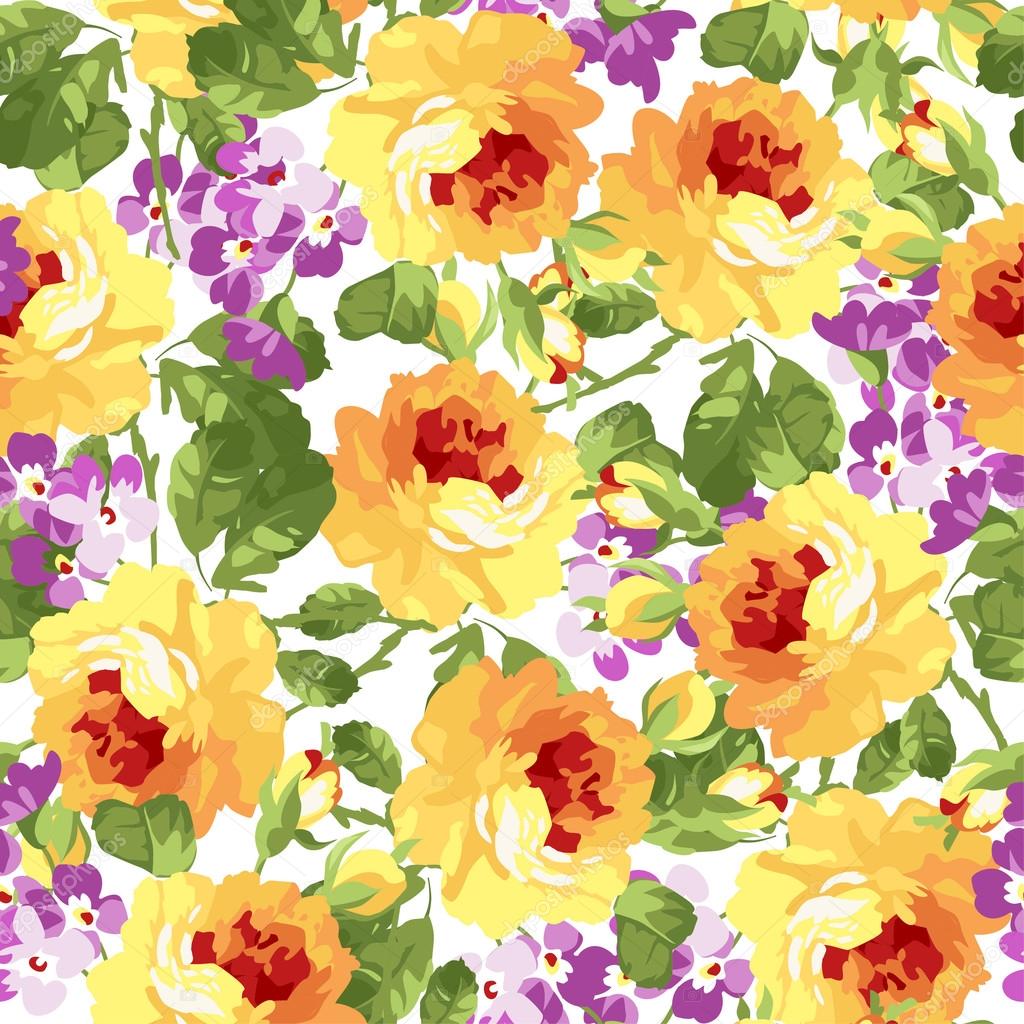 Seamless floral patter with yellow roses