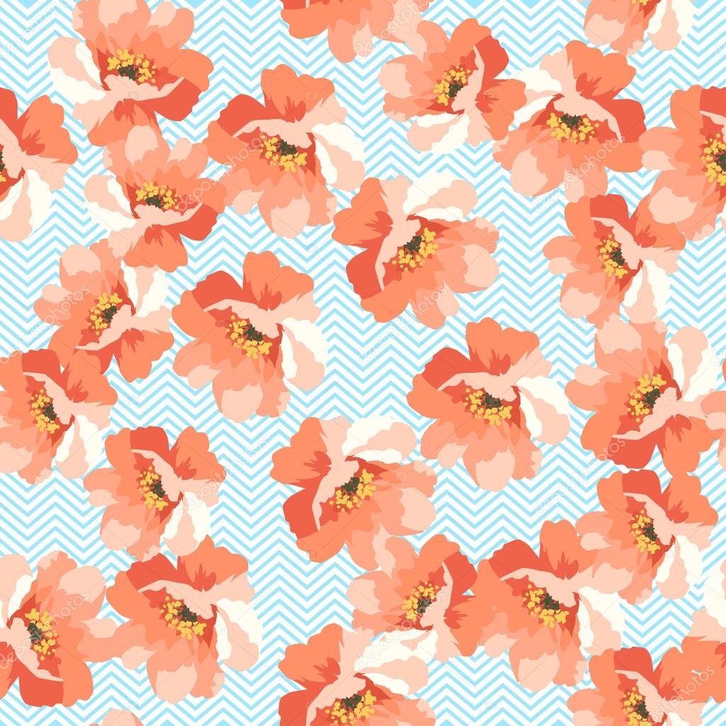 Pattern with blue and coral flowers Stock Vector Image by ©LoveLava