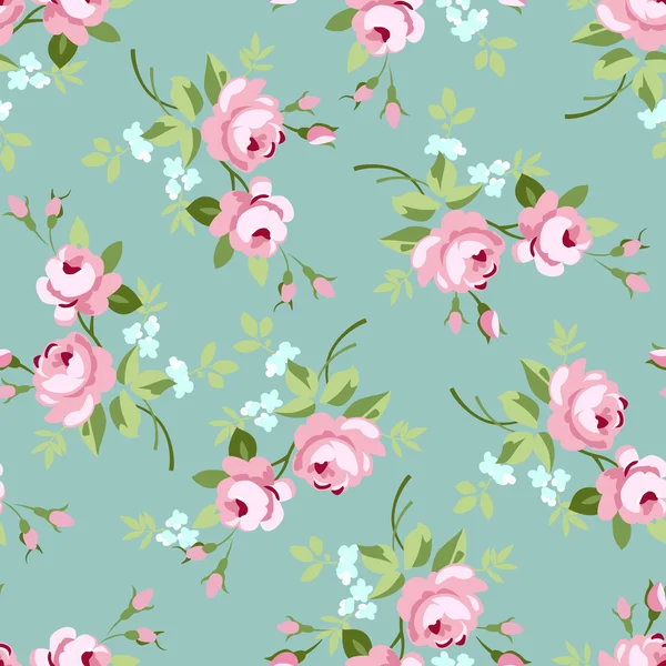 Seamless floral pattern with little pink roses — Stock Vector