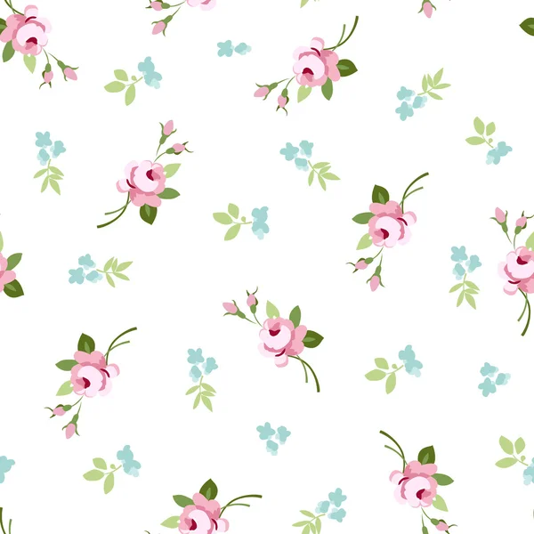 Seamless floral pattern with little flowers pink roses — Stock Vector