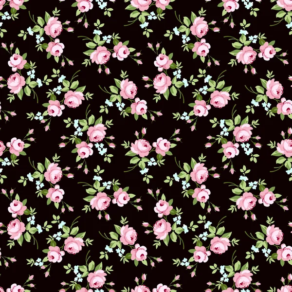 Patrón floral sin costuras con pequeñas rosas rosadas — Vector de stock