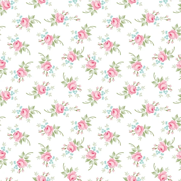 Seamless floral pattern with little flowers pink roses — Stok Vektör