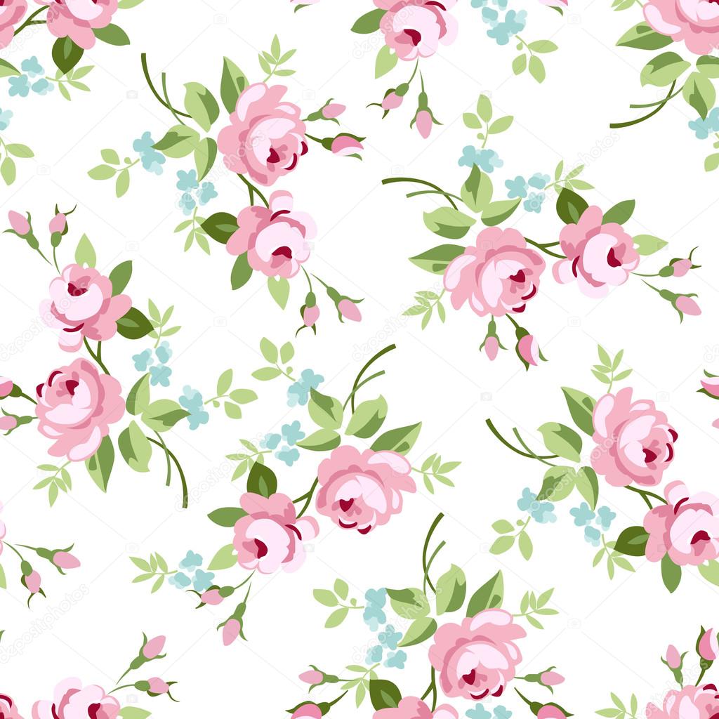 Seamless floral pattern with little pink roses