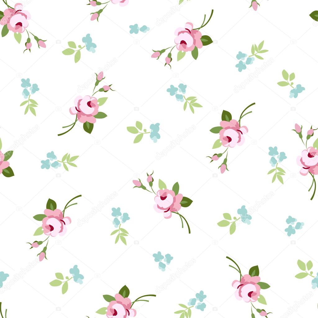 Seamless floral pattern with little flowers pink roses