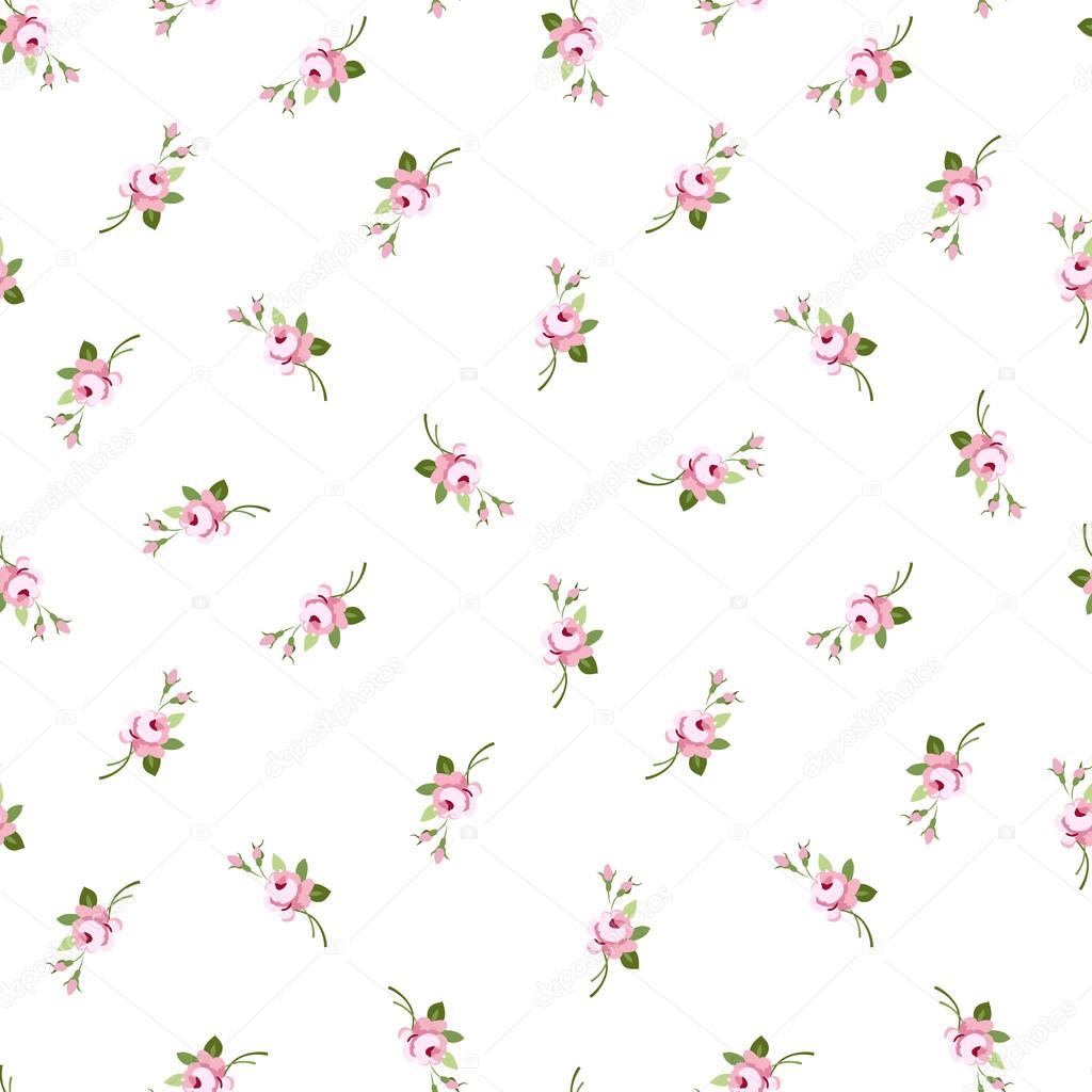 Seamless floral pattern with little flowers pink roses