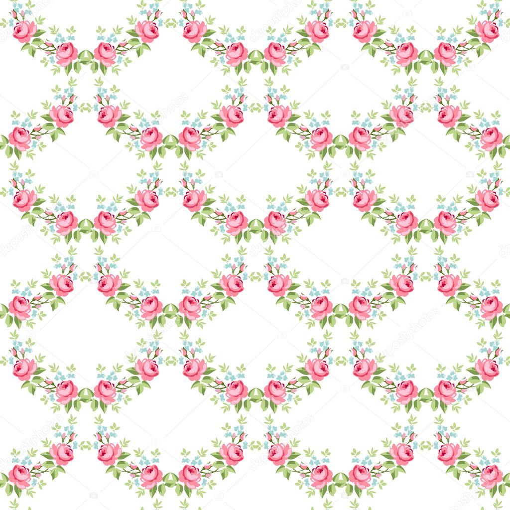 Seamless floral pattern with little pink roses,