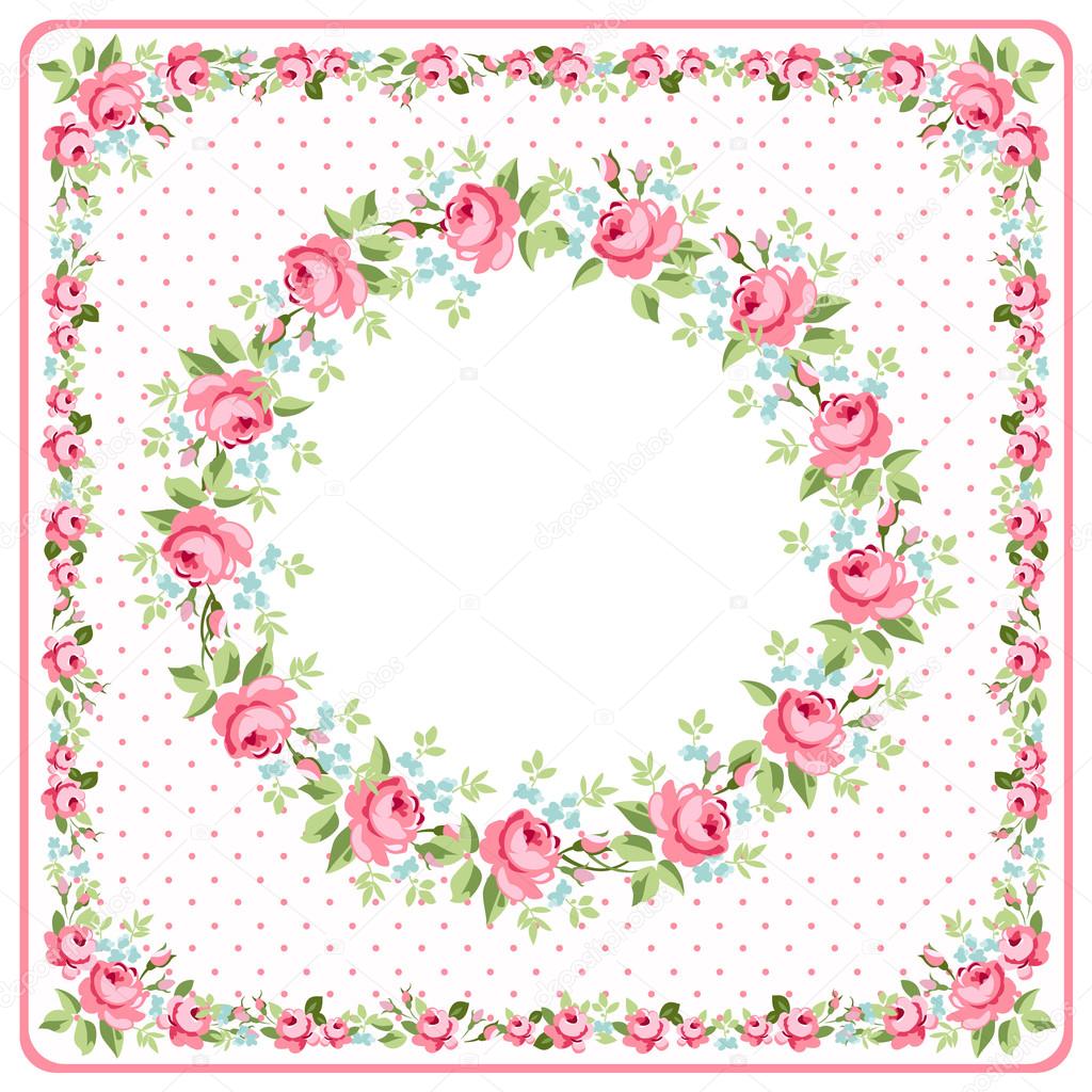 Beautiful floral Greeting card roundwith red roses