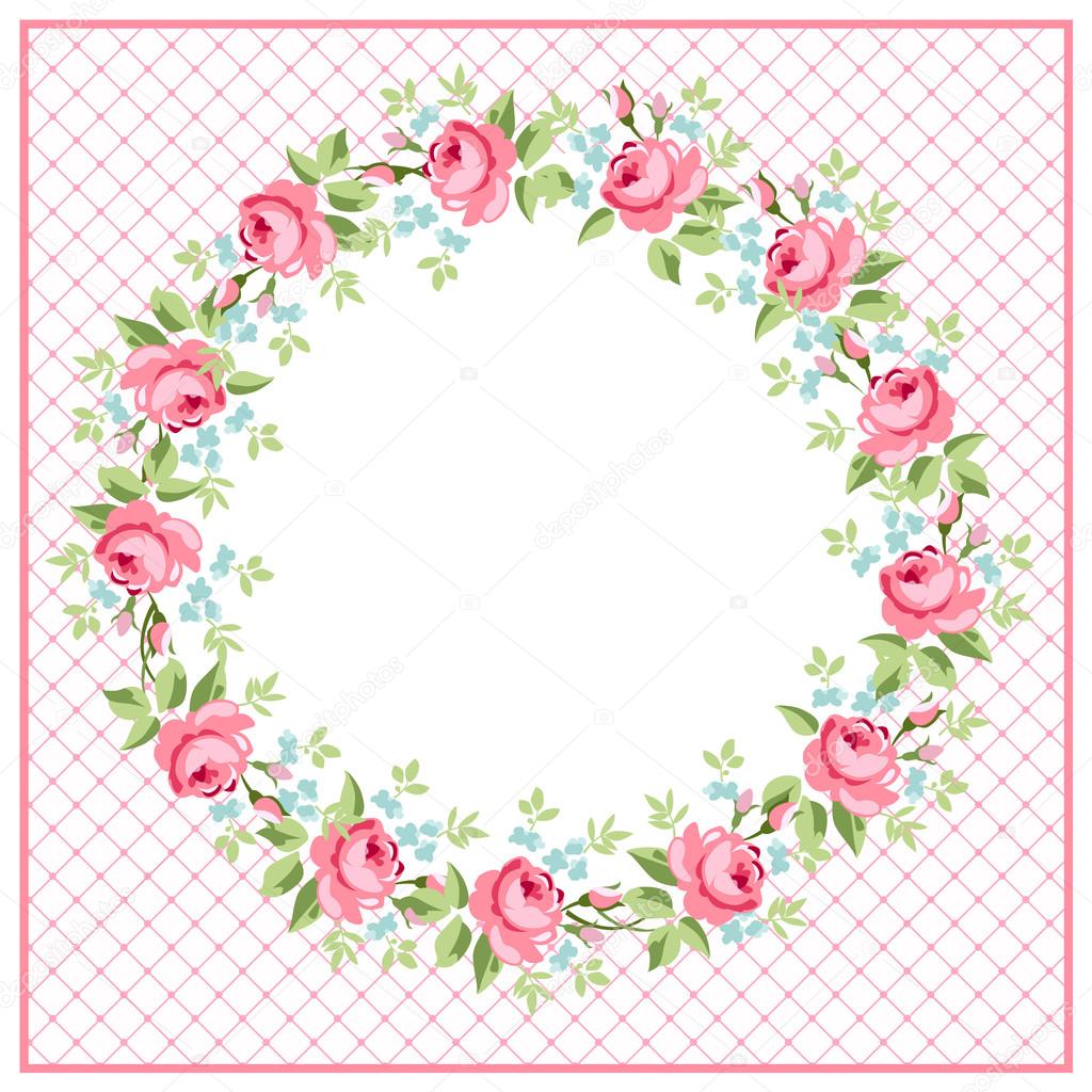 Beautiful floral Greeting card roundwith red roses