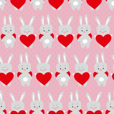 Şirin Sevgililer seamless modeli ile karikatür tavşan kalpli 
