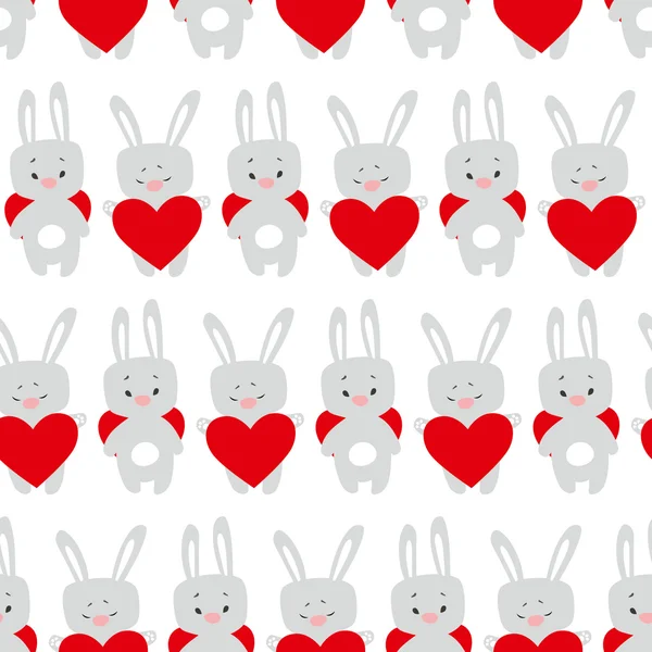 Şirin Sevgililer seamless modeli ile karikatür tavşan kalpli — Stok Vektör