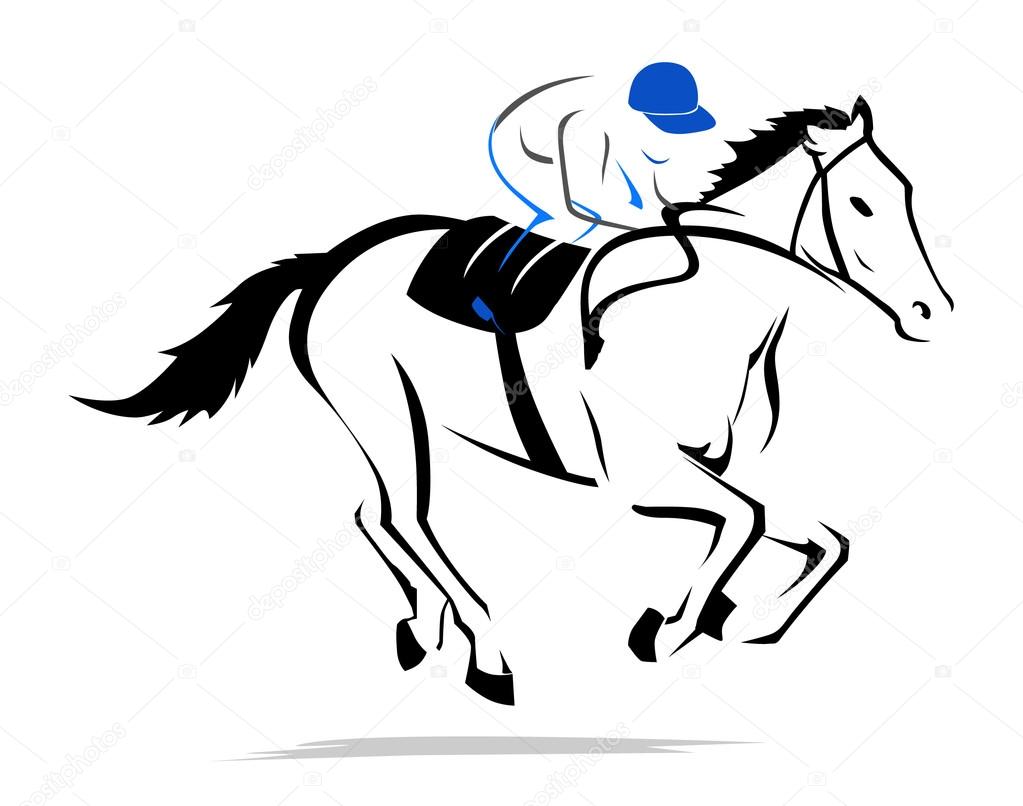 Illustration of a horse with horseman while running fast in horseracing.