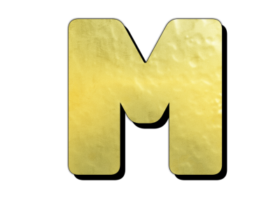 Basit tasarımda siyah bir zemin üzerinde yuvarlak köşeleri olan sarı desenli bir harf m, çeşitli kullanım alanları için modern ve minimalist bir grafik öğesi oluşturur.