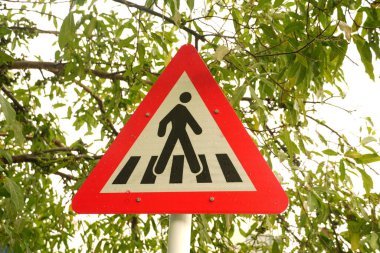 Yaya geçidi tabelaları yemyeşil bir arka planda duruyor.