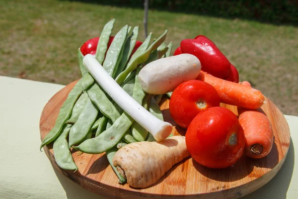 Zöldségfélék (paradicsom, póréhagyma, zeller, gyökérzöldségek) csoportja fo — Stock Fotó