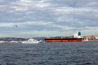 Türkiye 'deki Boğaz' dan bir kargo gemisi geçiyor