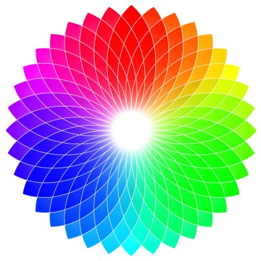  RGB renk tekerleği 12 renk, kırmızı yeşil mavi, vektör beyaz arkaplanda ayarlı