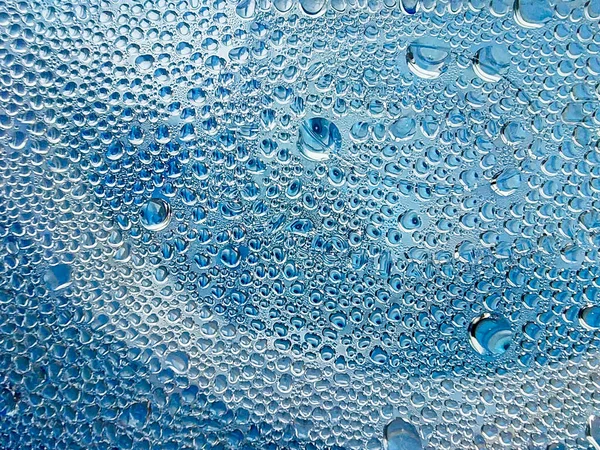 Abstraction Drops Water Dew Blue Glass — Stock Photo, Image