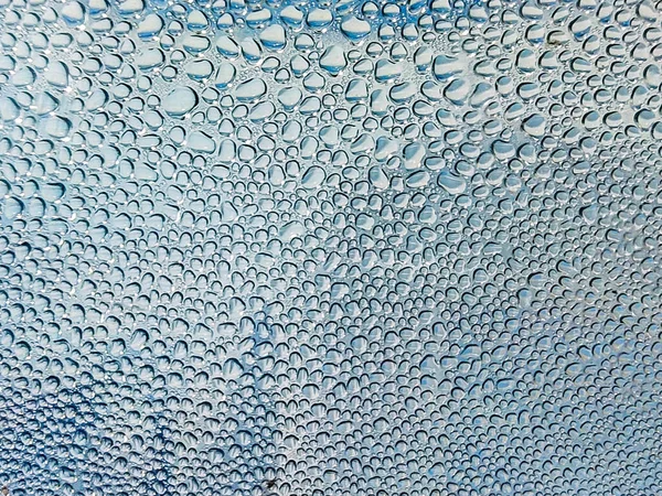 Uma Abstracção Gotas Água Orvalho Vidro Azul — Fotografia de Stock