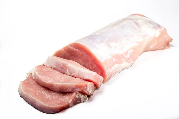 Pork loin without bone, on a white background for isolation. — Stock Photo, Image
