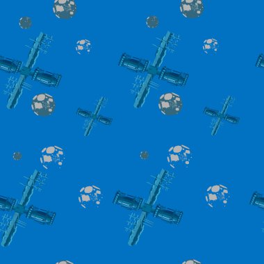 Bir uzay gemisi ile mavi bir arka plan üzerinde seyahat Tema güzel Seamless Modeli