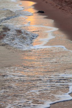 Su ve kum gün batımında dans eder