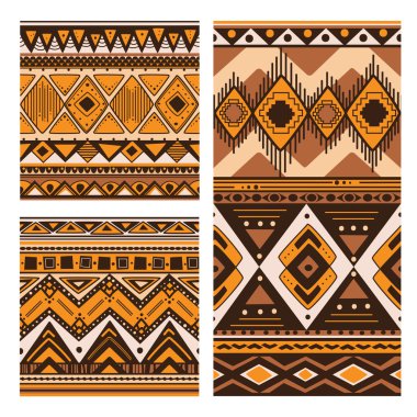 Sorunsuz kabile doku. Vintage renk etnik desenleri kümesi. Soyut süs vektör arka plan