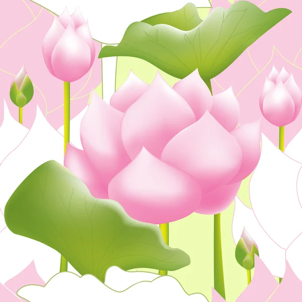 Hermosa flor de loto rosa o patrón sin costura lirio de agua. Fondo acuarela — Archivo Imágenes Vectoriales