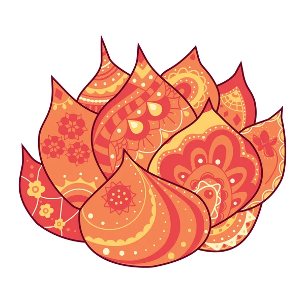 Couleur main noyer fleur de lotus. Illustration abstraite du concept de fleur de feu. Ornements indiens floraux — Image vectorielle