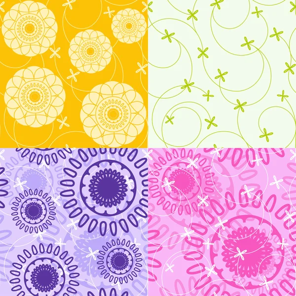 Conjunto de adornos redondos patrones sin costura. Fondos vectoriales coloridos abstractos — Vector de stock