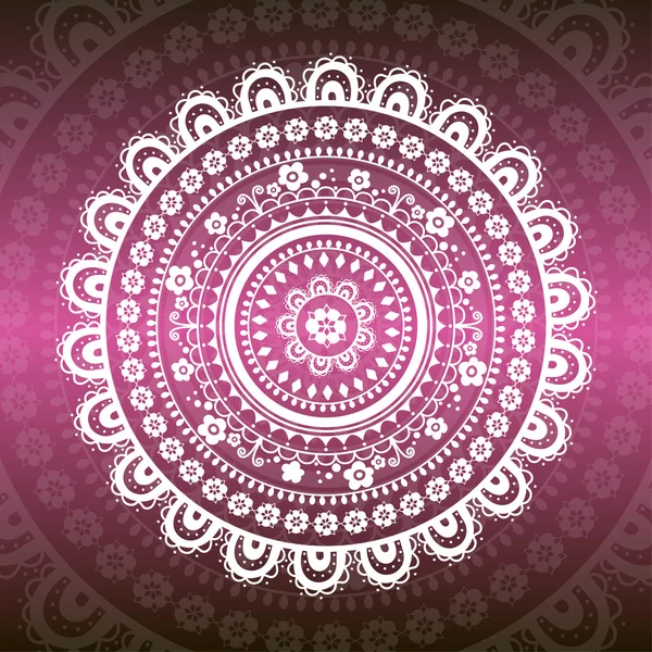 White round ornament on color background. Background with mandala or abstract flower. Ethnic indian boho design — Stock Vector