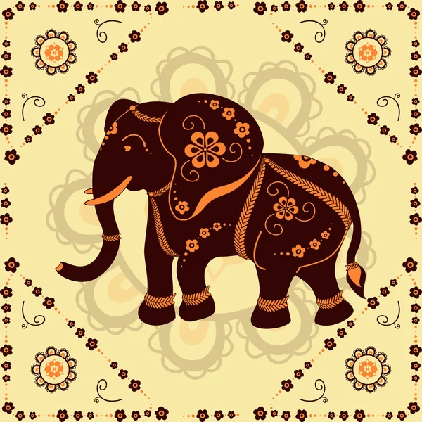 Elefante decorado isolado em fundo abstrato. Pode ser usado como padrão sem costura — Vetor de Stock